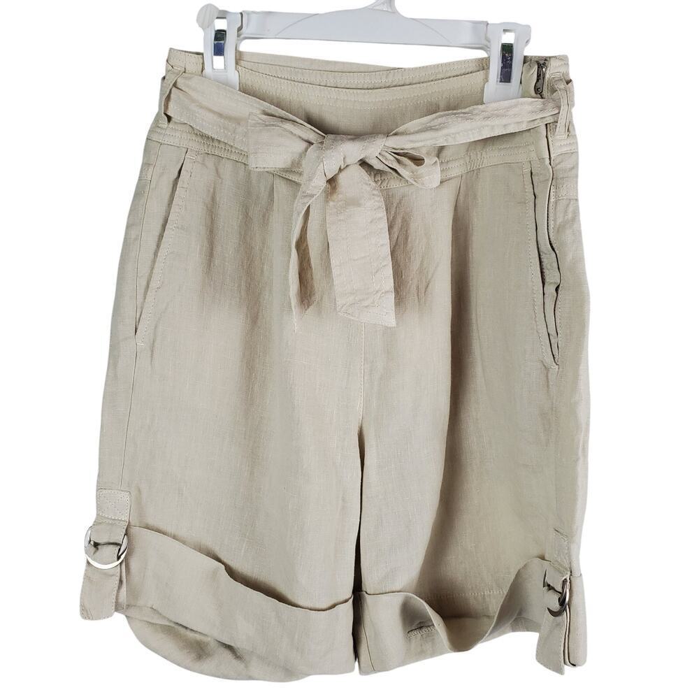 Wrap London Linen High-Rise Belted Shorts Size 2 NWT Minimalist Resortwear